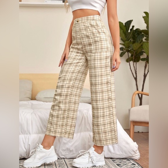 Beige plaid, light summer pants - Picture 1 of 2